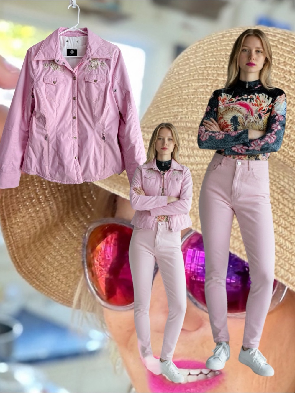 Bogner Light Pink Ski Jacket 8 with Embroidered Accents With Pants 4 bundle of 2